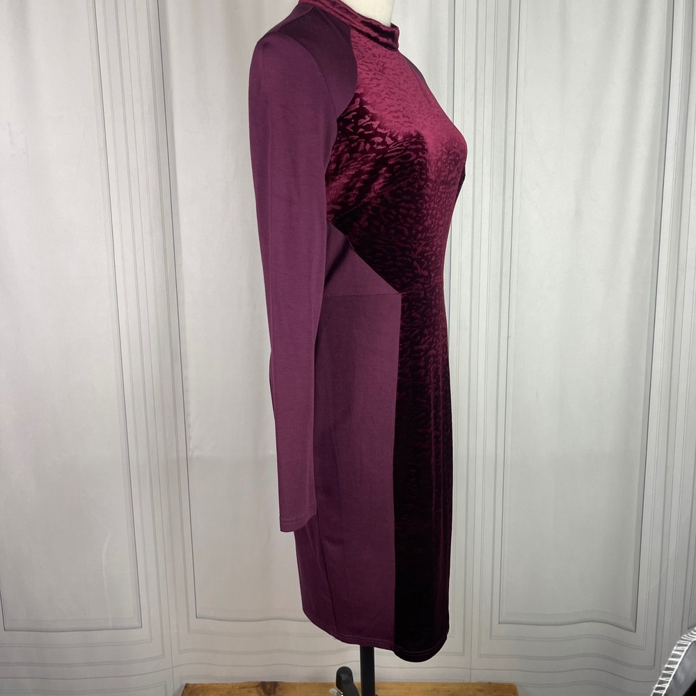 NWT Sugarhill Boutique Burgundy Velvet Panel Long Sleeve Bodycon Dress - US6 - Picture 3 of 13
